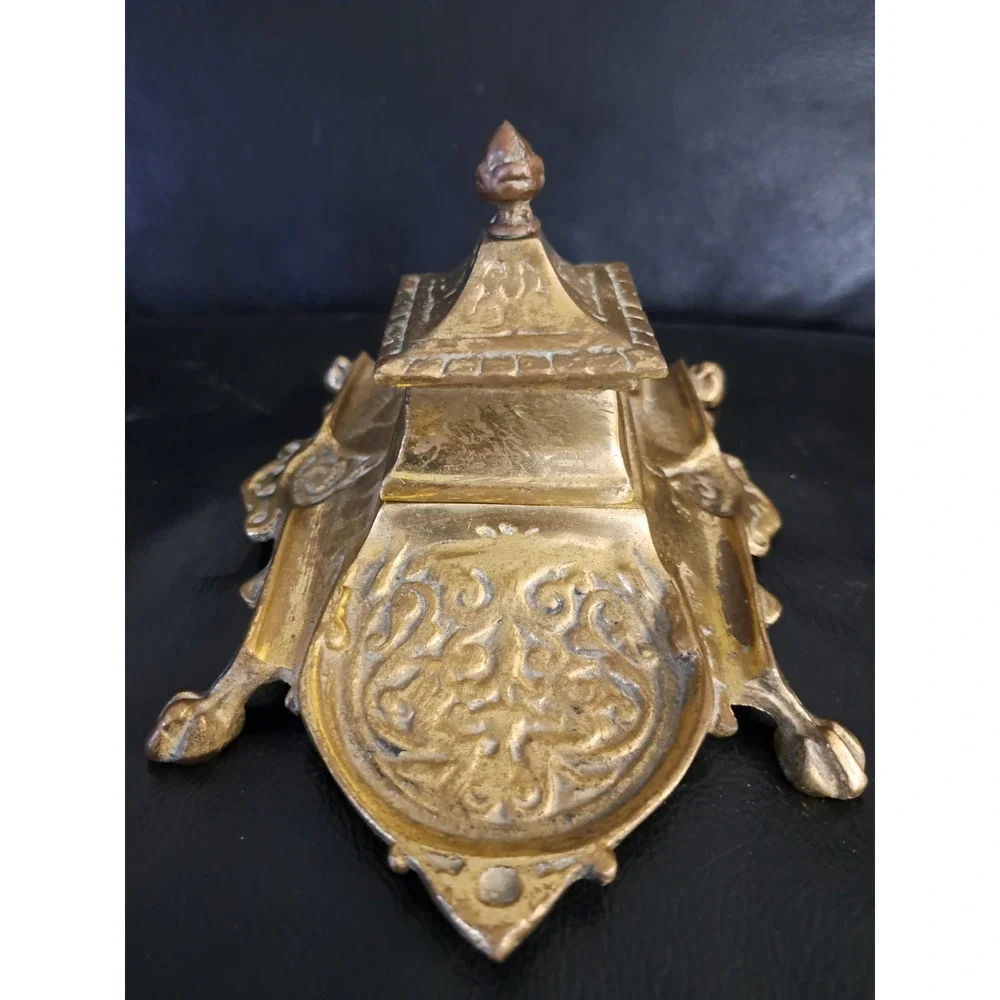 Vintage Brass Metal Ornate Inkwell Made‎ In Japan